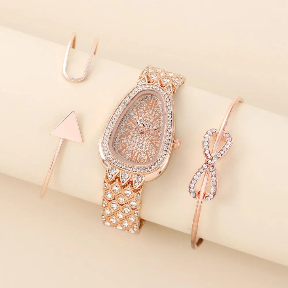 

Women's Watch Fashion Full Diamond Snake Head Luxury Diamond Gypsophila Women's Watch + 2ps Bracelet Relojes Para Mujer