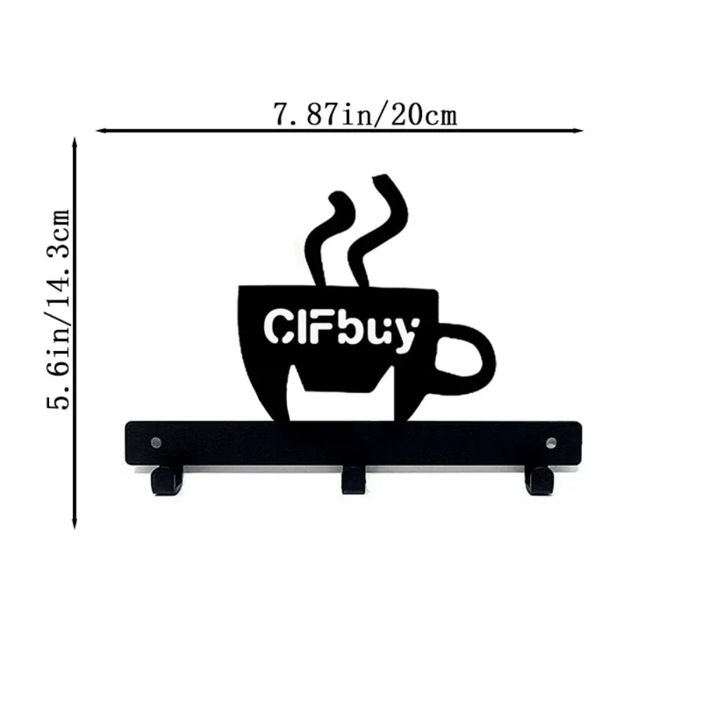 1pc Metal Key Holder Hooks Organizer Rack Wall Mounted Decor Metal Coffee Cup Rack with Coffee Sign for Bar Kitchen Organizer 2