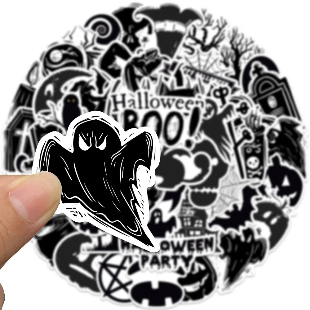 10/30/50PCS Horror Halloween Black Stickers Cute Ghost Decals DIY Wall Motorcycle Fridge Skateboard Phone Cartoon Sticker Toys