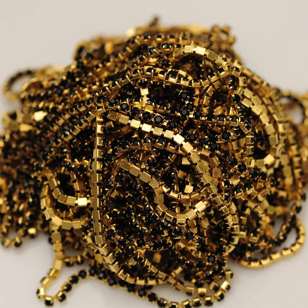 YANRUO 10 Meter Nähen Kristall Close Cup Kette Strass Gold Klaue Einstellung Zierkette DIY Schmuck Zubehör – Detail 5