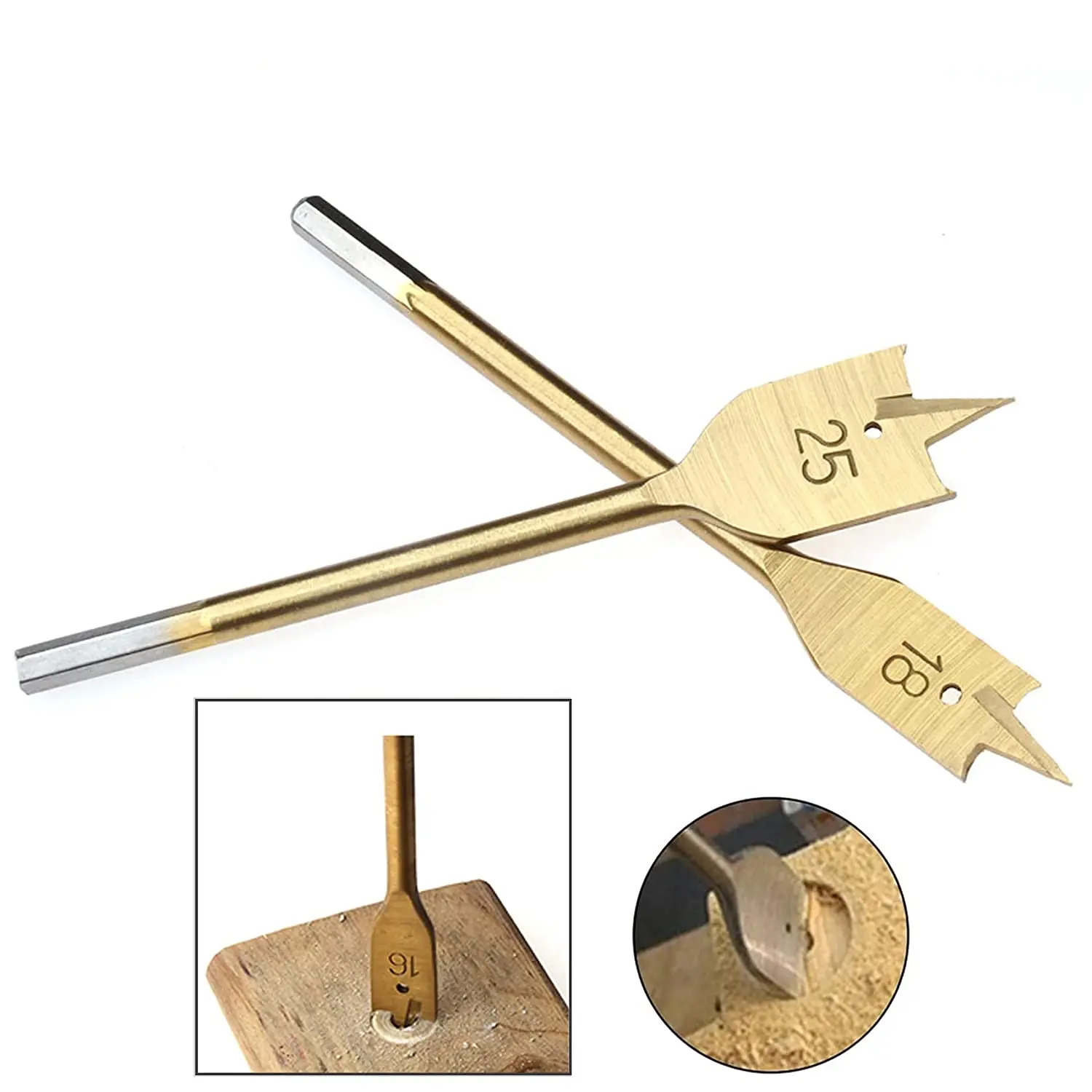 6 Pcs Spade Drill Bit Set Paddle Flat Bits Hole Cutter Titanium Coating Carbon Steel Woodworking Tool 10/12/16/18/20/25mm