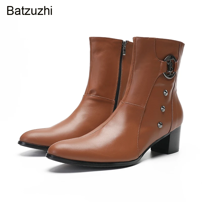 

Ботинки Batzuzhi мужские из натуральной кожи, высокий каблук 6 см, черные/коричневые, В рыцарском стиле, для вечерние ринки/свадьбы! Большие размеры 38–46