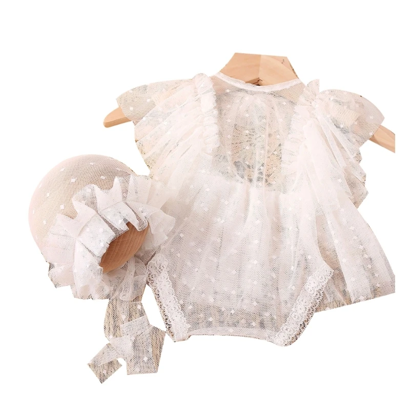 

Baby Photo Props Lace Romper Mesh Bonnet Infant Girl Photo Posing Suit Newborn Photography Wear Accessories P31B