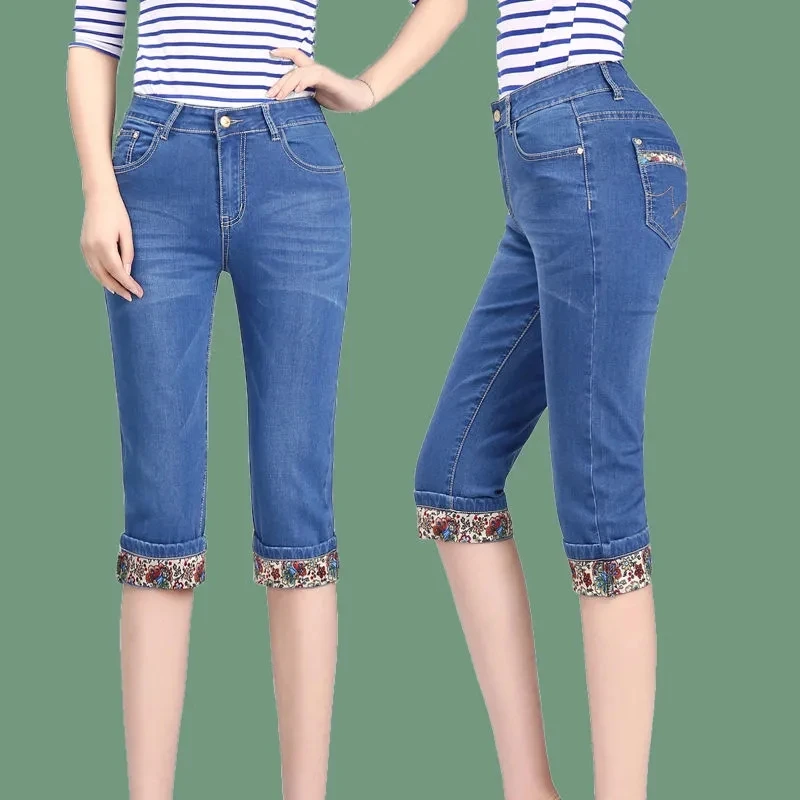 2025 New High waisted Women's Capri Denim Shorts Women Summer Thin Slim Vintage Jeans Stretch Short Straight leg Pants Leggings 4