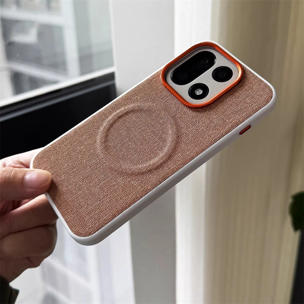 Luxury Magnetic PU Leather Cloth Texture Bumper Case with Wireless Charging and Shockproof Protection
