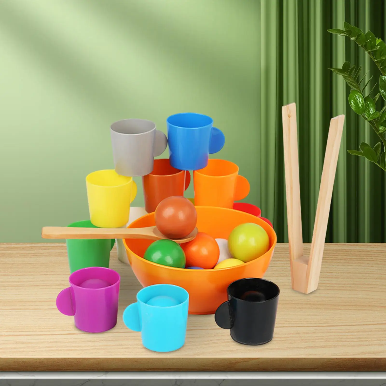 

Balls in Cups Montessori Toy Kids Preschool Sensory Toys Training Logical Thinking Wooden Sorter Game with Cups and Balls