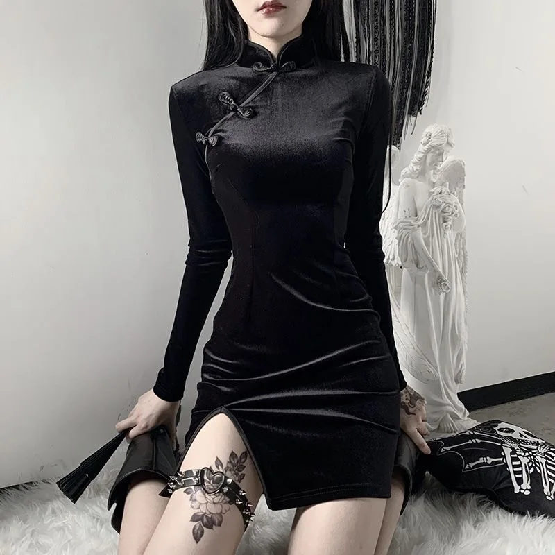 Chinese Dress Summer Women's Short Skirt Retro High Neck Suede Vintage Cheongsam