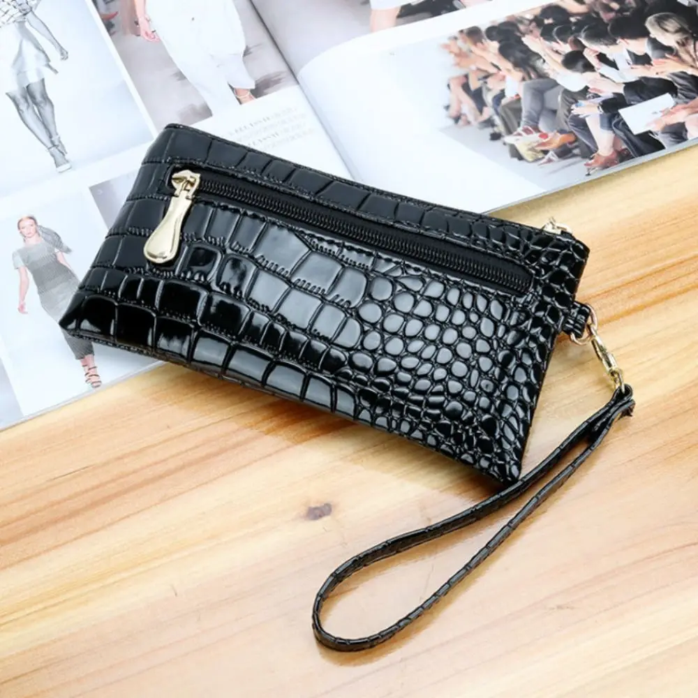 Portable Leather Women Long Wallets Fashion Design Red Purse Bag Ladies Wallet Double Zipper Crocodile Purses Clutch Bag