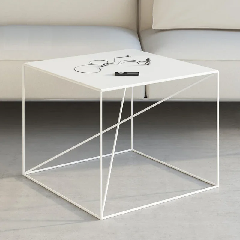 Nordic Iron Square Coffee Table-Creative Balcony Side Table, Minimalist Sofa Companion, Elegant Design for Living Room, Accent
