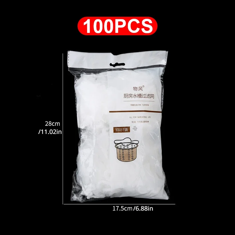 200/100Pcs 일회용 주방 싱크 필터 메쉬 가방 배수구 스트레이너 안티 블로킹 쓰레기 그물 청소 액세서리