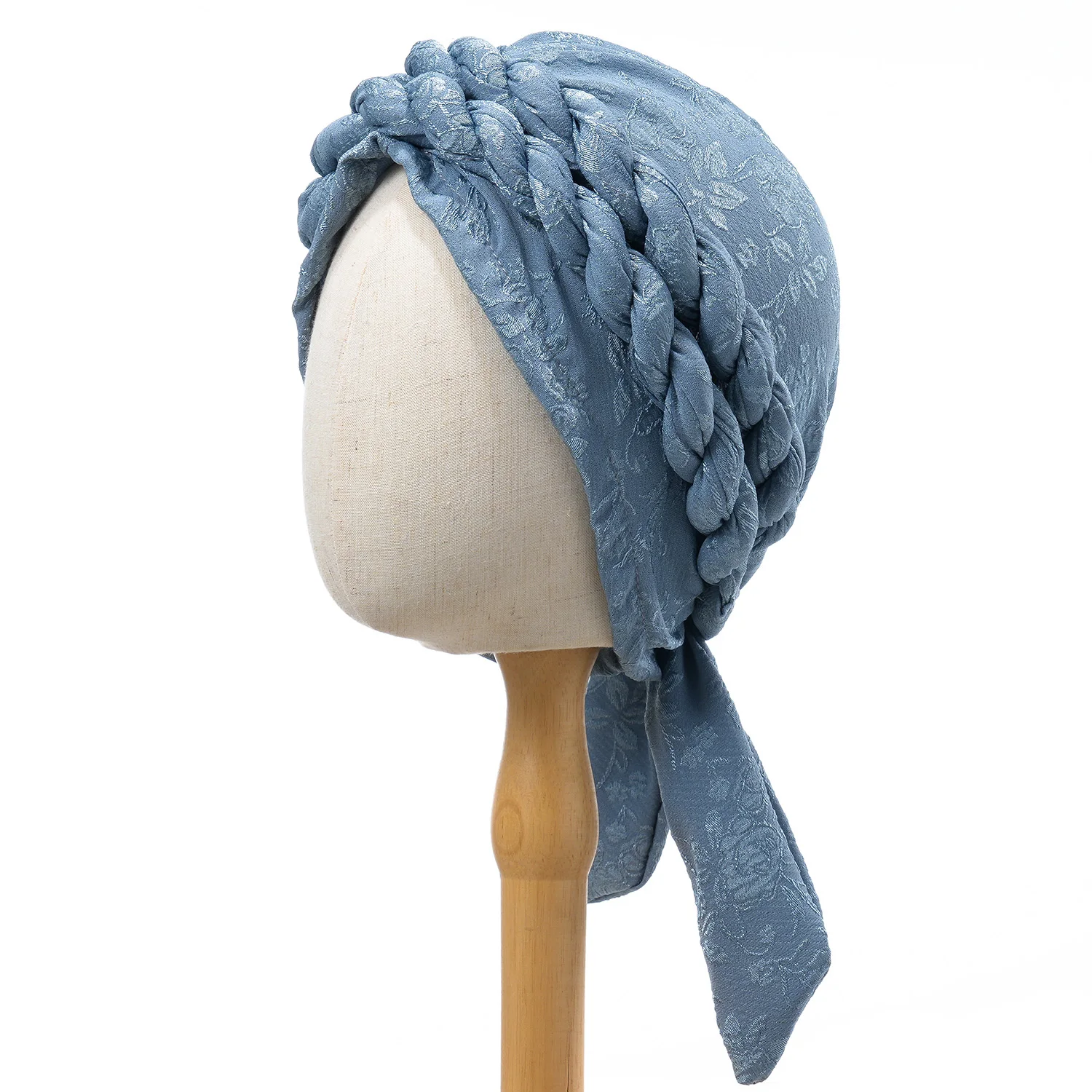 Solid Color Double Braids Turban Caps for Women Fashion Women Muslim Wrap Head Bonnet Headwear Braid Hat Turbante Mujer 5