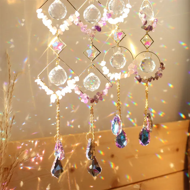 Kristályszél Hangjelzés Lila Természetes Kövek Prizmák Könnyű Napsütő Medál Ablak Függő Csepp Díszek Otthoni Kerti Dekoráció - Image 5