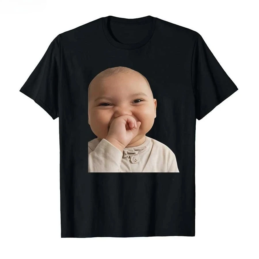 Funny AI Baby Holding Laugh Meme Viral Trend T-shirt for Women T Shirts Short Sleeve Tops Streetwear Women's Tees Casual Clothes 3
