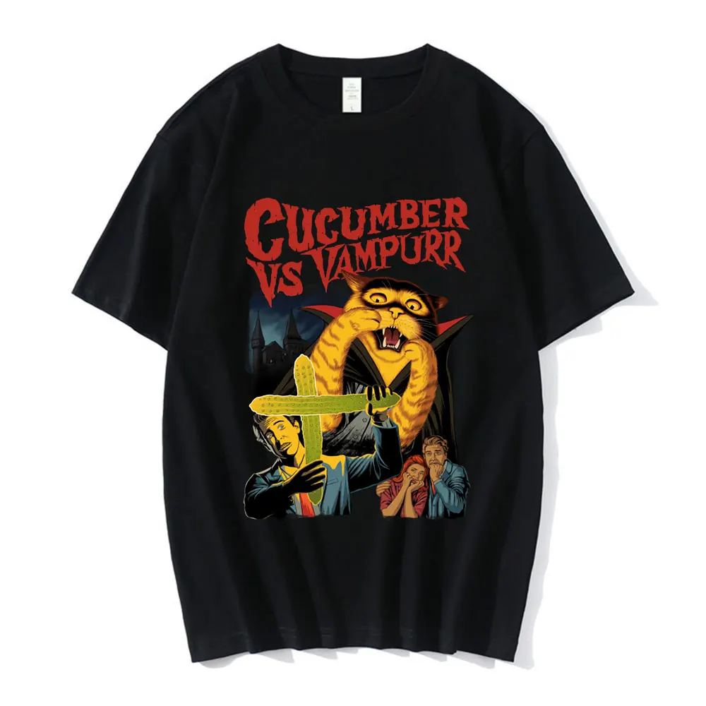 

Cat The Return of Vampurr Vintage T-Shirt Funny Horror Halloween Short Sleeve T-shirts Men Women's Oversized Black T Shirt Tops