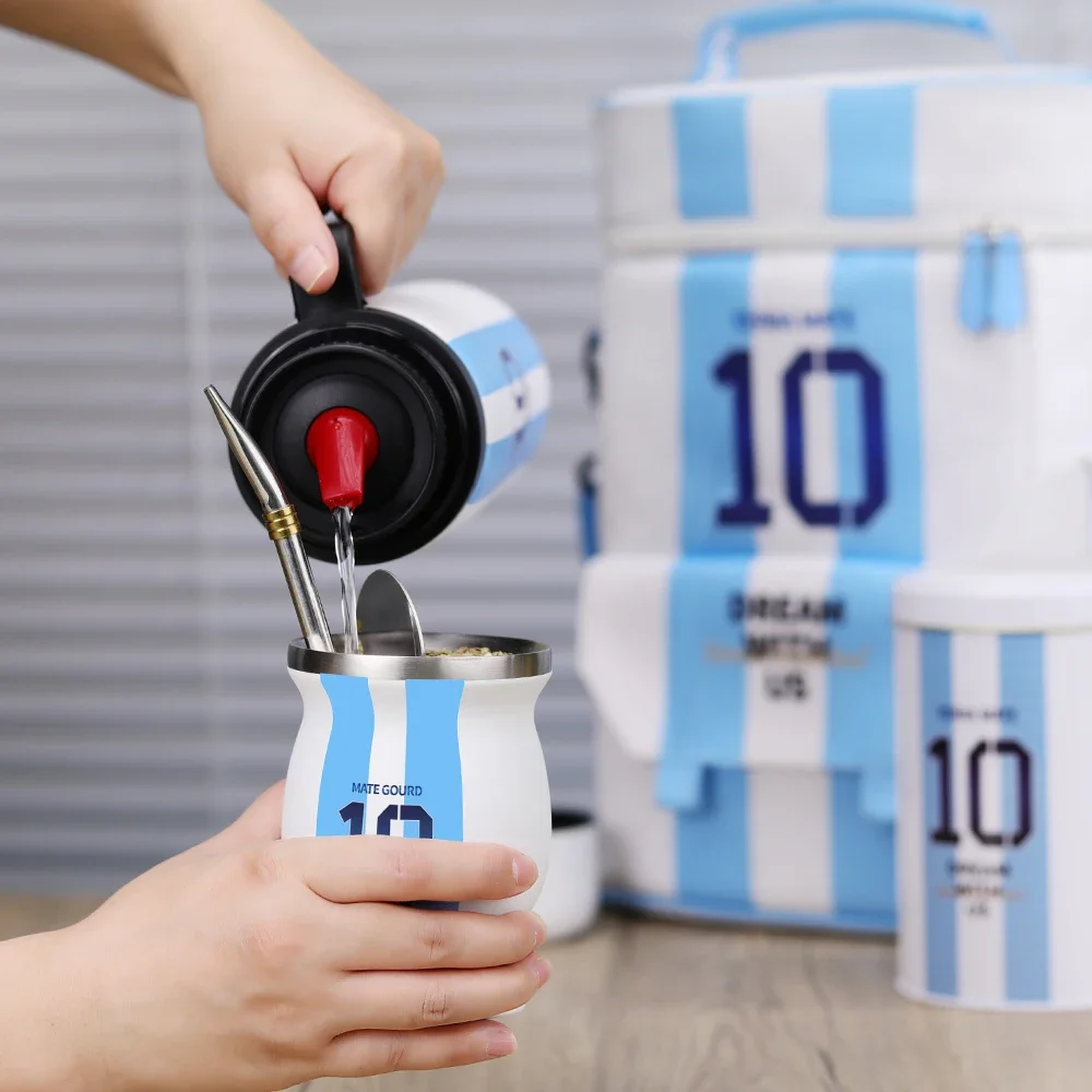 Complete Yerba Mate Kit-Includes Mate Cup, Straw (Bombilla), 1000ml Thermos, Bag, Container Yerbero-Argentina Captain NO.10