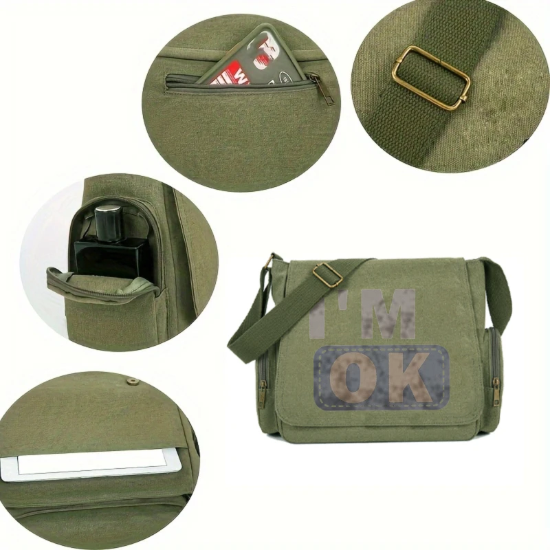 Vintage Men's Messenger Bag Crossbody Bag Women's Shoulder Bag Letter Print Large Capacity Laptop Bag