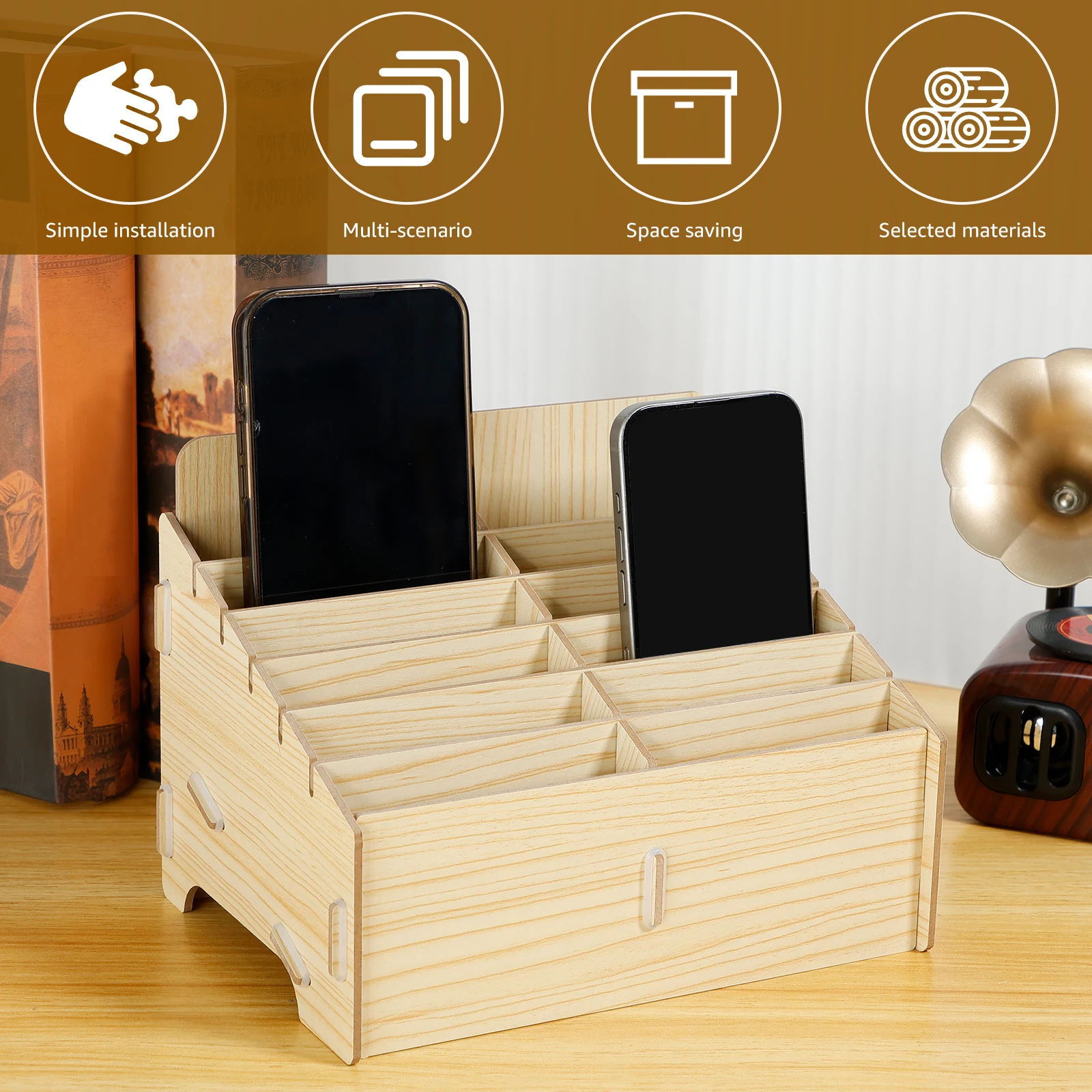 Wood Cell Phone Holder Solid Phone Storage Box Versatile Phone Holder Desktop Organizer Easy to Install Phone Management Storage 2