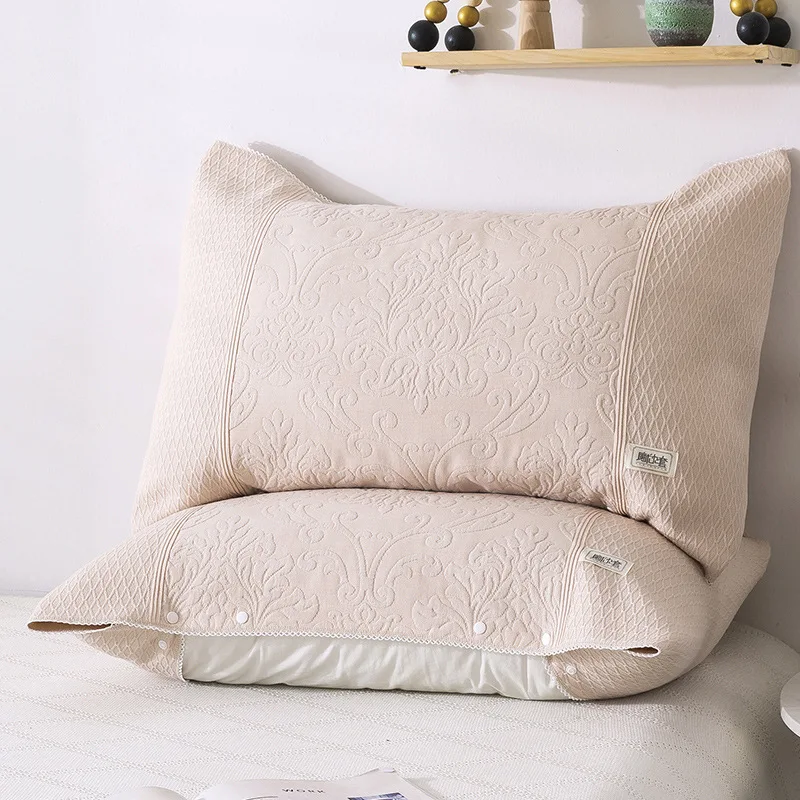 Nordic Cotton Household Simple Pillow Cover Towel Snap Button Quilted Cotton Pillow Case Bedroom Home Decoration