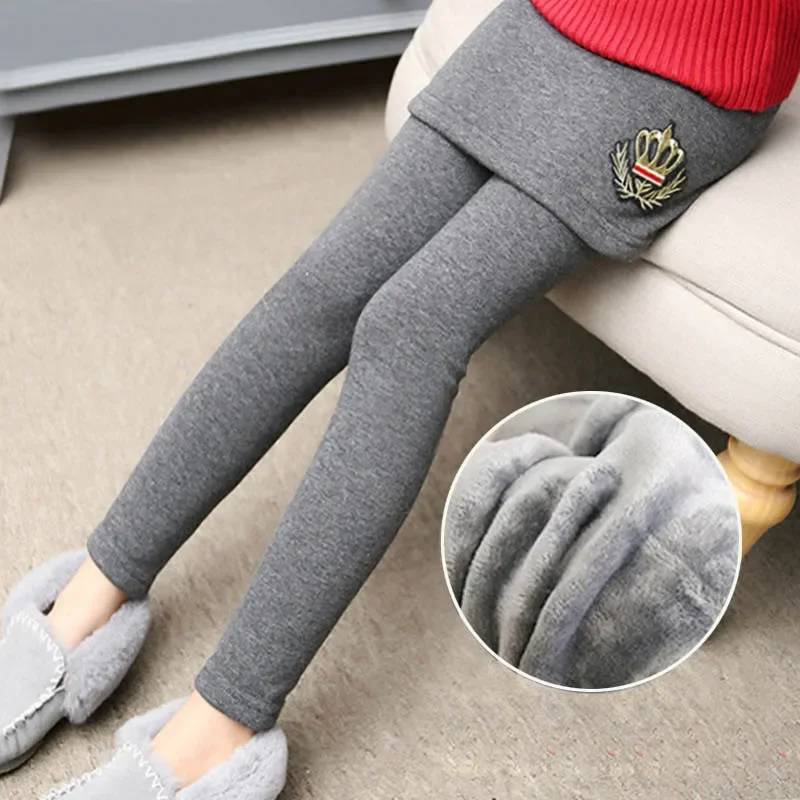 Leggings for Girls Winter Pants Kids Pants Girls Winter Leggings Fleece Warm False Two Pieces Culotte Children Divided Skirt