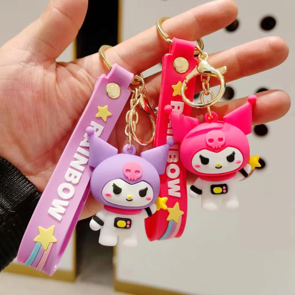 

Kawaii Sanrio Keychain Anime Kuromi Pvc Doll Keyring Bag Pendant Couple Car Keyholder Bag Key Accessories
