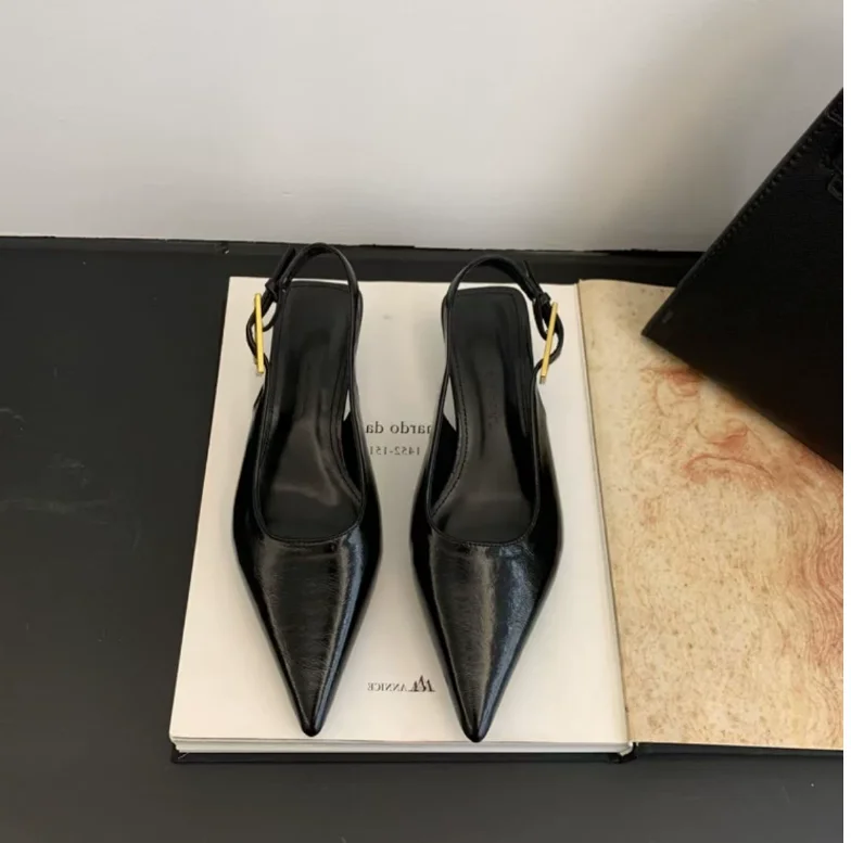 2025 Summer New Women Sandal Fashion Pointed Toe Shallow Slip On Ladies Elegant Slingback Shoes Thin Med Heel Dress_vogvips.com