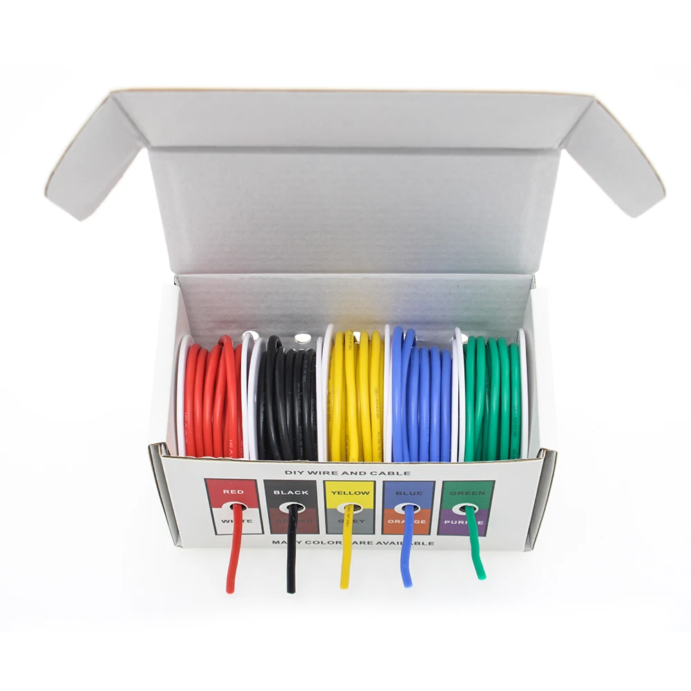 DIY high quality flexible silicone wire and cable 5 colors in a box mixed wire tinned pure copper wire