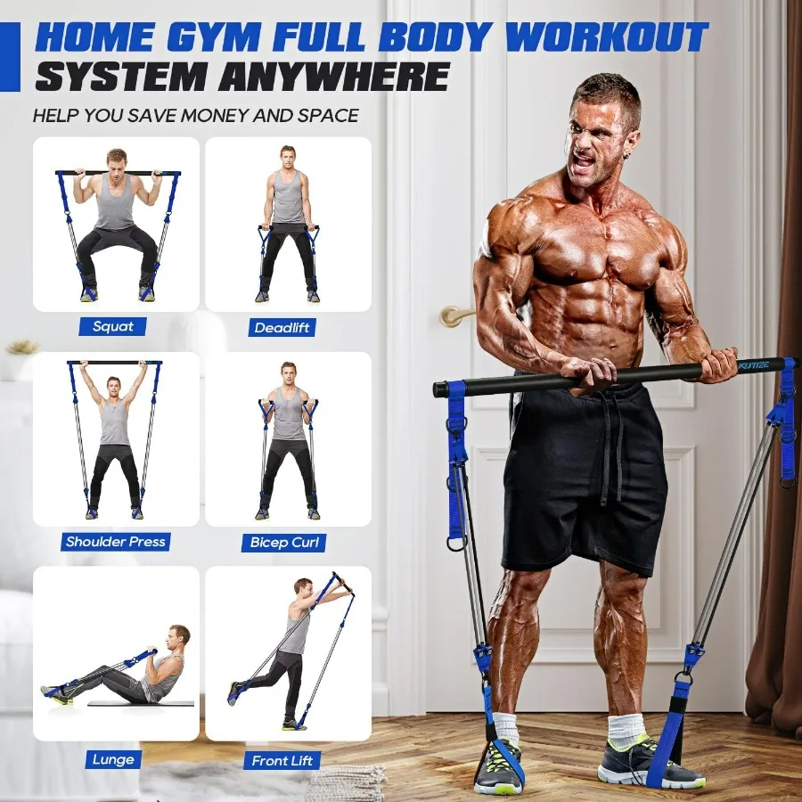 Pilates Bar Kit with Resistance Bands, Heavy Duty Pilates Equipment for Men, Training Bands with Handles for Legs, Hip, Back, Ar