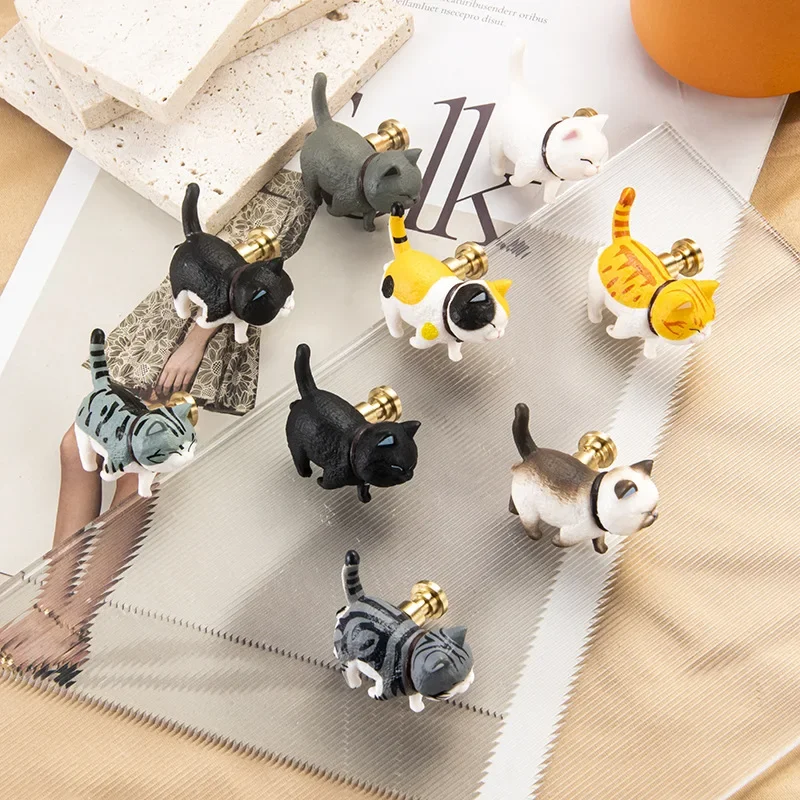 Brass Rotatable Cat Head Cat Handle Cartoon Wardrobe Door Handle Cute Drawer Single Hole Small Handle Drawer Door Knob
