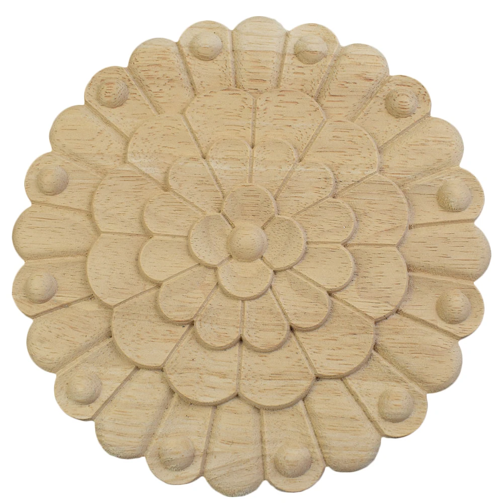 

2PCS Wood Applique Furniture Decoration Decal Unpainted Onlay Flower Long Wooden Walls Home Decoration Window Decoration