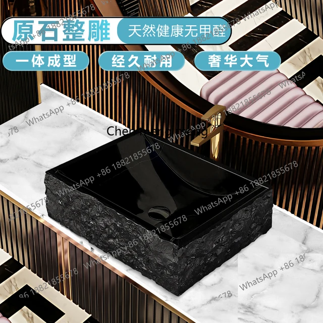 อ่างล้างหน้าหินอ่อนธรรมชาติ ลายวินด์อาร์ต ทรงสี่เหลี่ยม สำหรับโรงแรมและโฮมสเตย์ 3
