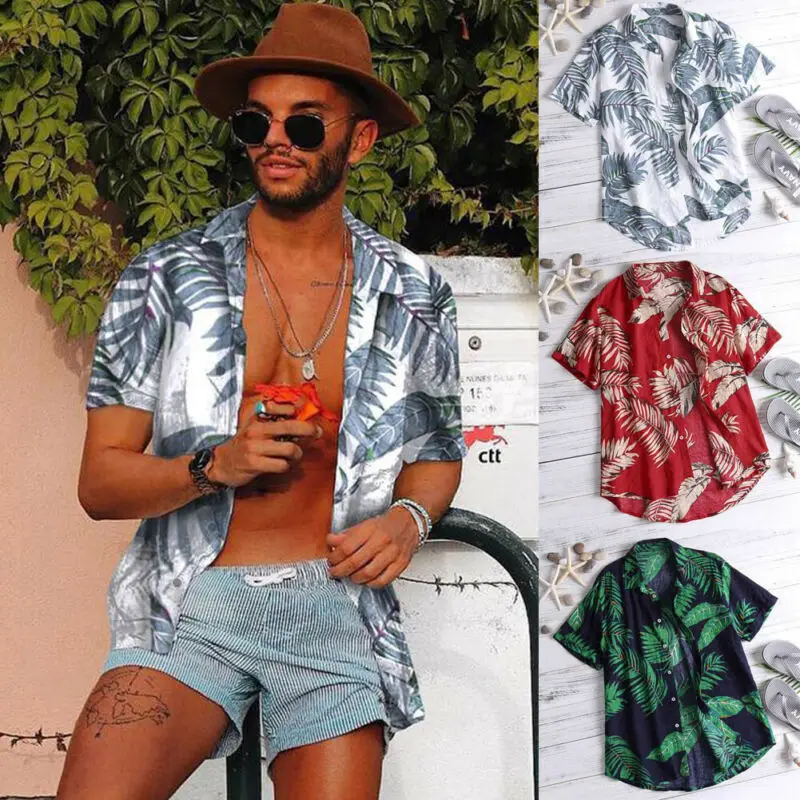 

US Men's Hawaiian Shirt Summer Floral Print Beach Short Sleeve Casual Luau Shirt Tops Holiday Shirts Tops