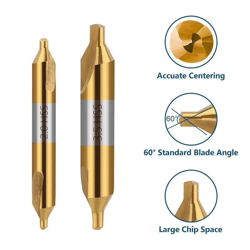 XCAN HSS Center Drill Bit 60 Degree Combined Countersinks Angle Bit 1.0 1.5 2.0 2.5 3.0 3.15 3.5 4.0 5.0 6.0mm Metal Drill Bit