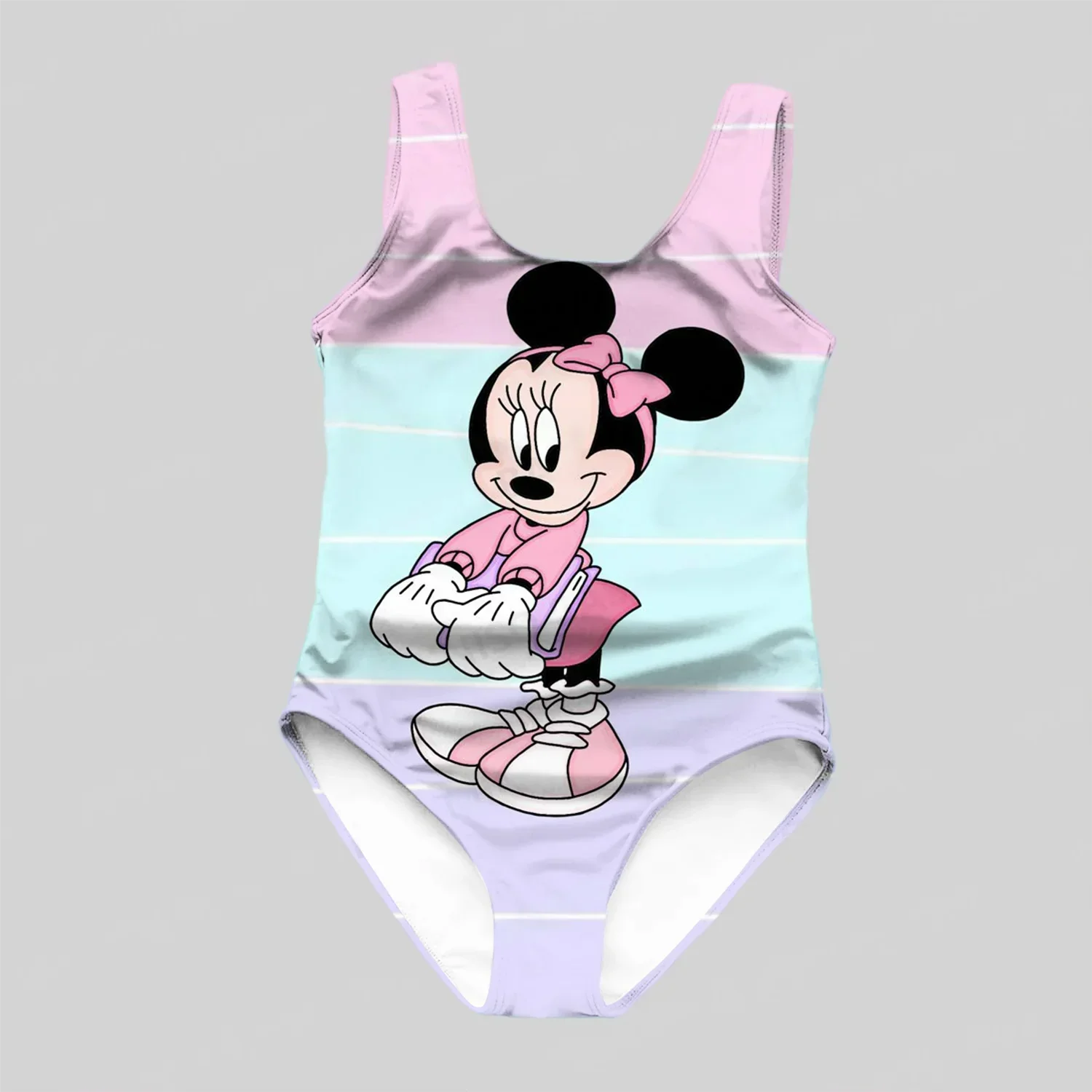 Disney Girls One Piece Swimsuit 3D Splash Ink Print One Piece Swimsuit with Cartoon Minnie Color Paint Girls and Women Summer 6