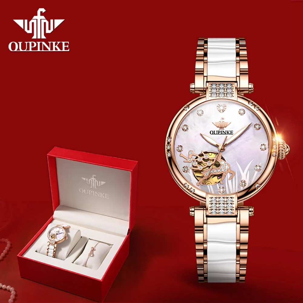 

OUPINKE New Mechanical Women Watch Fashion Switzerland Luxury Brand Ladies Wrist Watch Automatic Designer montre femme Gift 3211