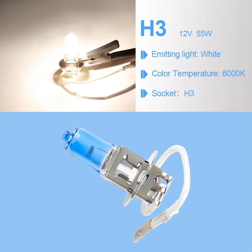 10pcs H3 Super Bright White Fog Halogen Bulb 55W Car Head Lamp Light 12V Car Styling Car Light Source Parking  Auto Accessoires 6