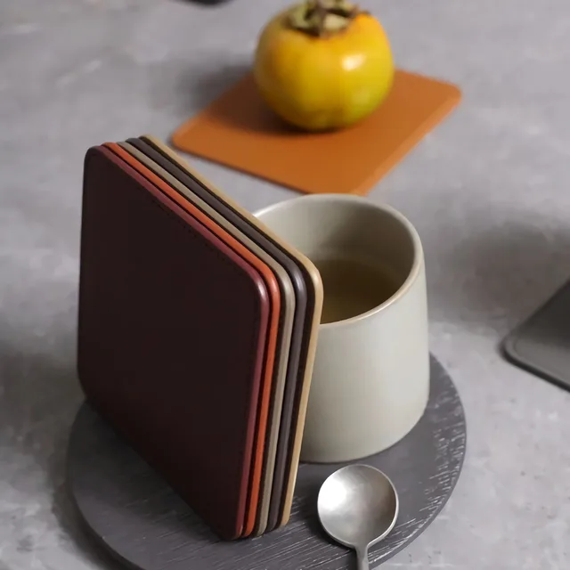 4PCS Customizable Leather Coaster Set