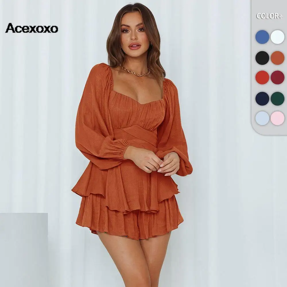 

Женский комбинезон с фланцевым соединением, Повседневное платье с длинными рукавами-фонариками и квадратным вырезом, новинка весны-осени 2023