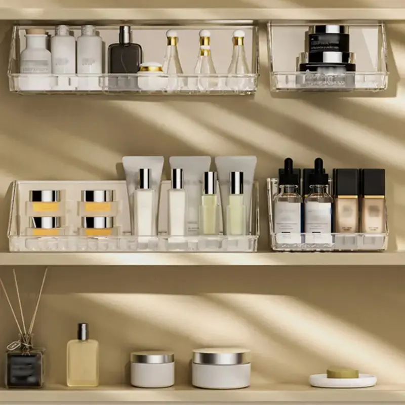 Wall Mounted Storage Rack 1pc Wall Mounted Storage Rack Transparent Plastic Shelves for Lipstick Cosmetics and More Punch-Free Bathroom Accessories