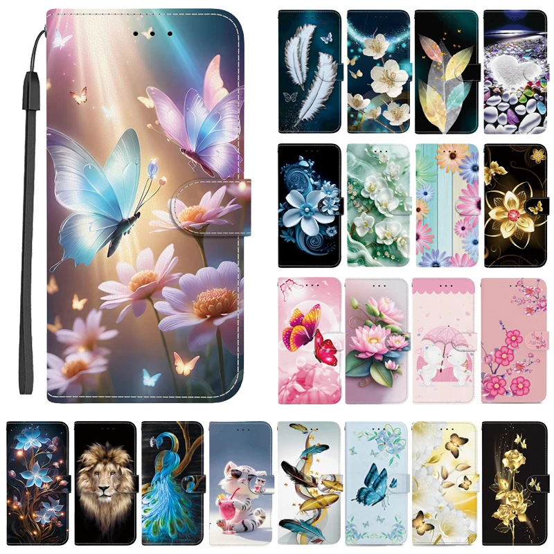 Elegant Flip Wallet Leather Case with Magnetic Stand and Cute Pattern Design