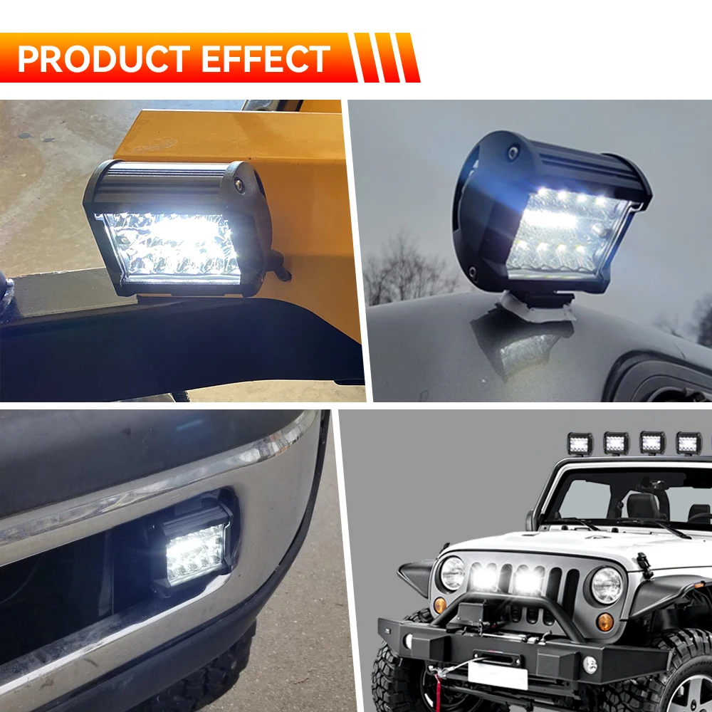 LED Work Light Bar 144W/120W Spot Flood Beams Combo for Car Tractor Boat OffRoad Truck SUV ATV Car Repairing Lights 4