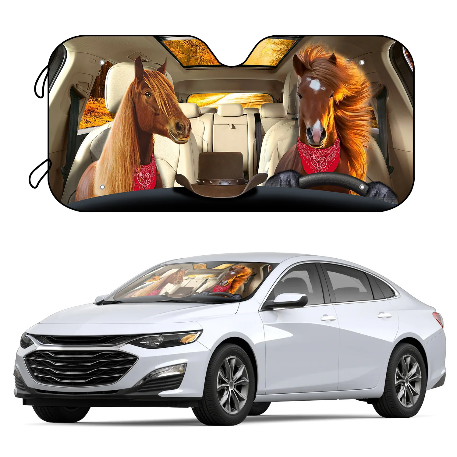 

Keep Your Car Cool and Protected with this Horse Driving at Sunset Car Windshield Sun Shade - Includes 4 Free Suction Cups!