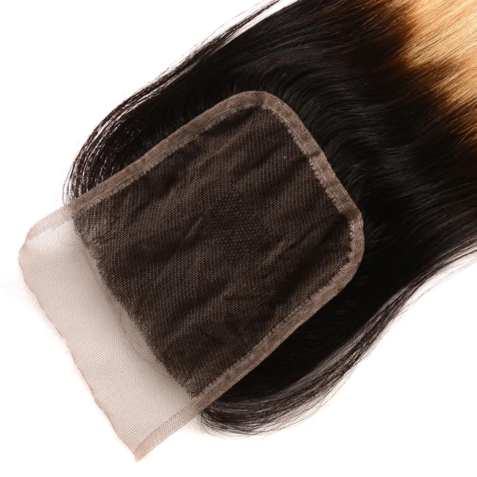 Human Hair Lace Closure Honey Blonde 1B 27 10-18 Brazilian Straight Ombre Orange 1B 350 4x4 Swiss Lace Closures