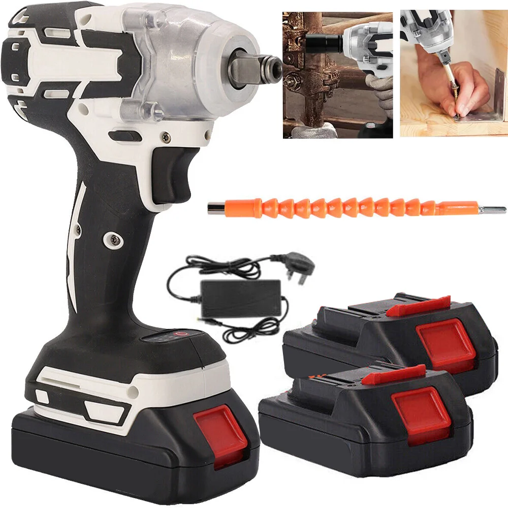 21V 1000Nm 1/ 2 Inch Cordless Electric Impact Wrench Drill Gun Ratchet Driver with 2 Batteries High Hardness And Wear Resistanc