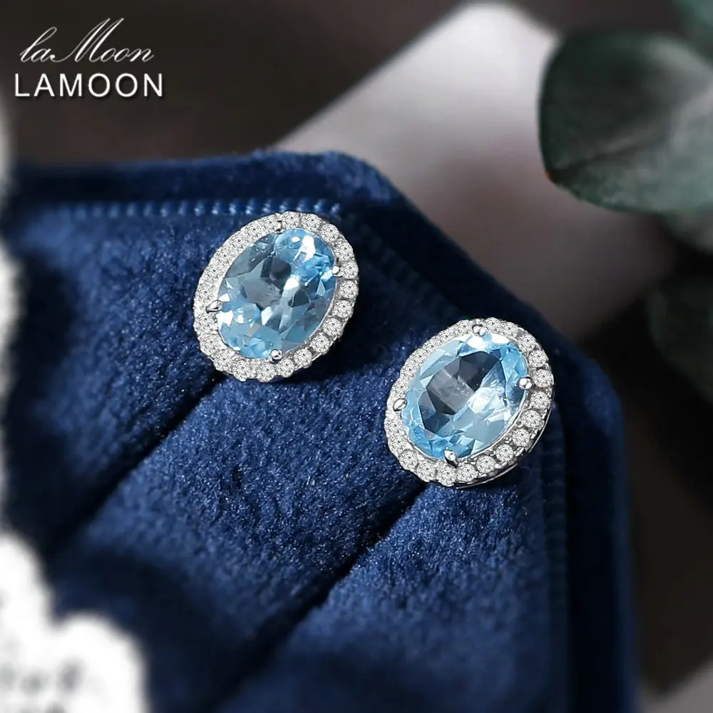 Boucles D'oreilles Pendantes Argent 925 Plaqué Or Blanc 14k Avec Topazes Bleu Océan - Neuf Sans Emballage