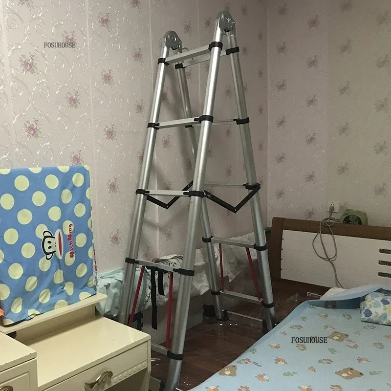 접이식 계단 사다리 가정용 헤비 듀티 조절식 텔레스코픽 사다리 휴대용 리프팅 계단 다목적 알루미늄 합금