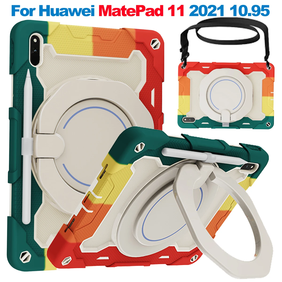 Heavy Duty Shockproof Case For Huawei MatePad 11 2021 10.95 DBY-W09 DBY-L09 Kickstand Silicon Tablet Cover With Shoulder Strap_voghion.com