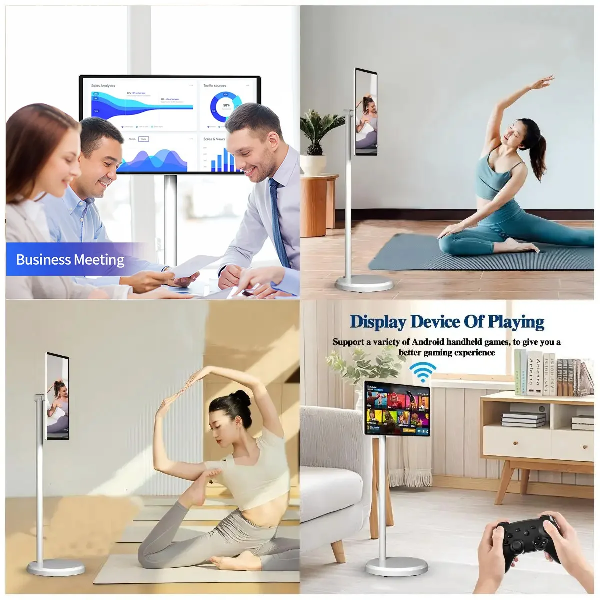 VSTI 22 Inch Portable Lcd Display Android 13 Mini TV Wireless TV for Fitness Battery-Power Touch Screen Television Smart