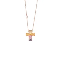 Collier croix double couche en argent sterling 925 avec pendentif entièrement pavé de diamants de laboratoire pour femme, bijoux fins pour mariage et soirée 4