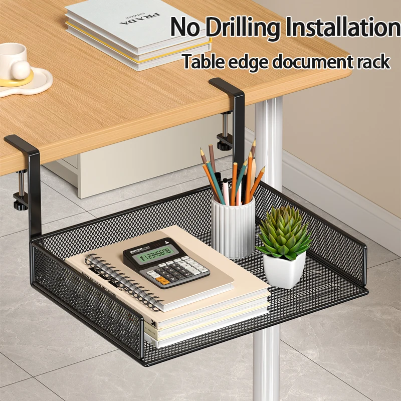 Clamp-On Under-Desk Drawer — Mesh Metal Organizer