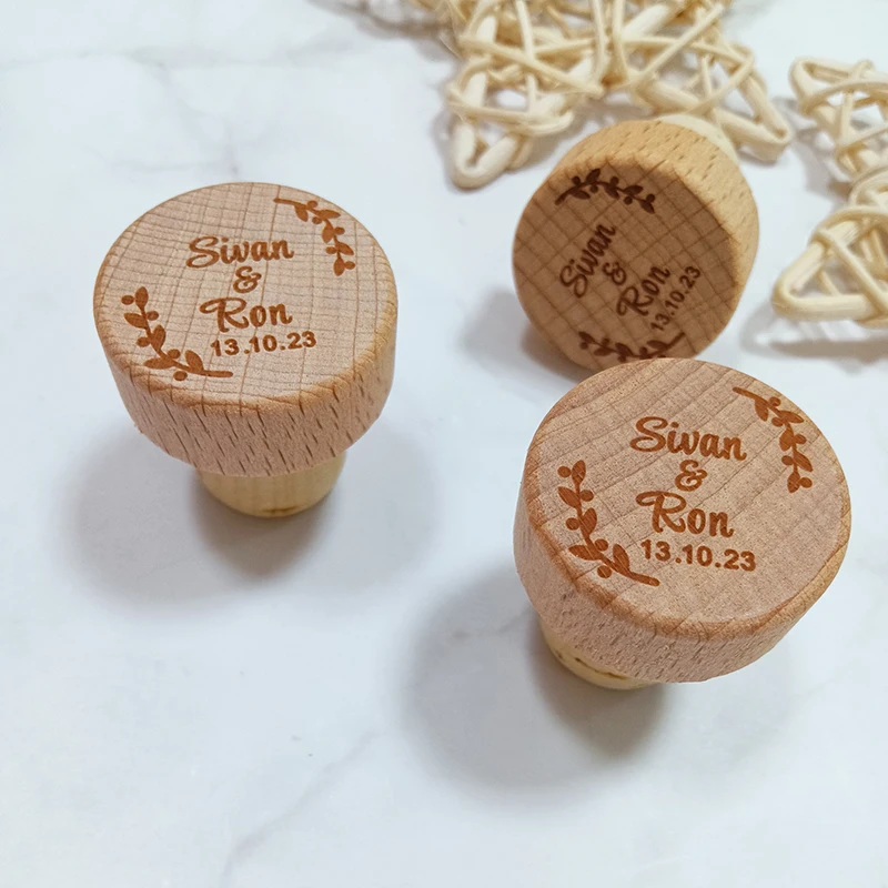 Custom Cork For Wedding Customized Wine Bottle Plug Corks Stopper Wedding Souvenirs For Guests Wooden Bottle Caps Party Supplies